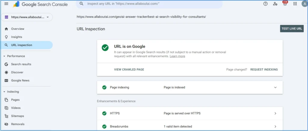 بازرسی آدرس اینترنتی (url-inspection-on-gsc)